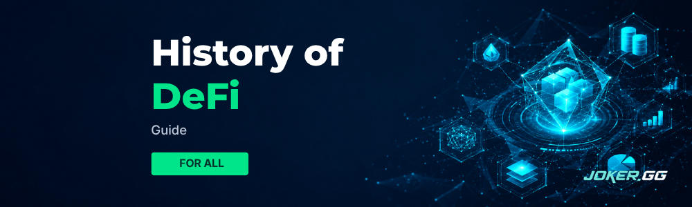 History of DeFi section banner with a decentralized network illustration