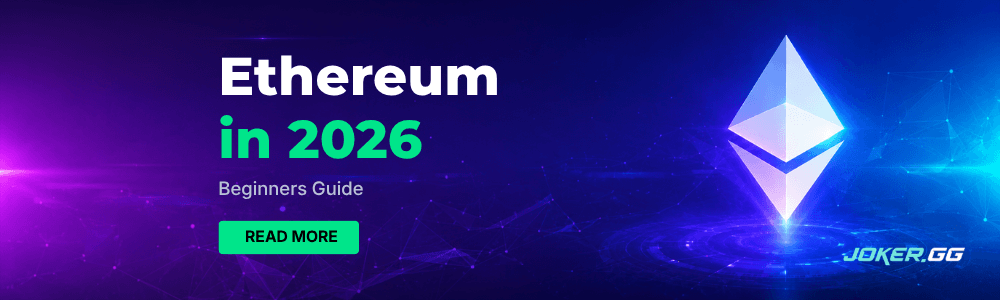 Ethereum crystal logo on a dark blue banner next to the title Ethereum in 2026