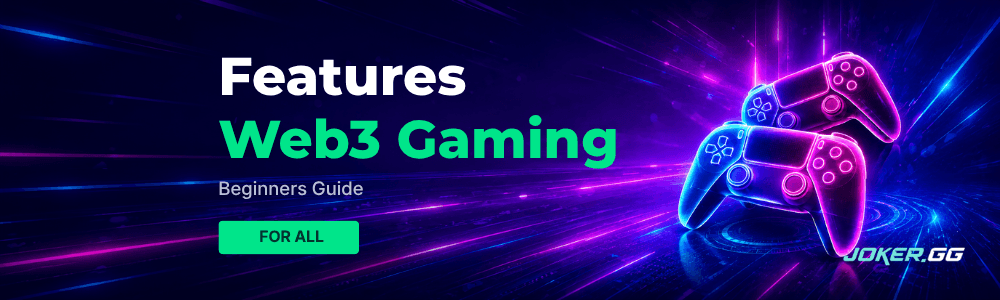 Glowing purple and blue controllers beside the title Features of Web3 Gaming