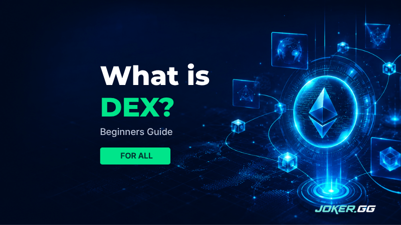 What is a DEX featured image with Ethereum logo and blockchain network graphics