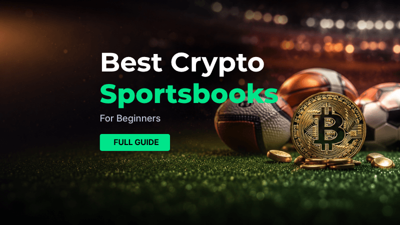 Best crypto sportsbooks featured image with a Bitcoin coin and sports balls on a floodlit pitch